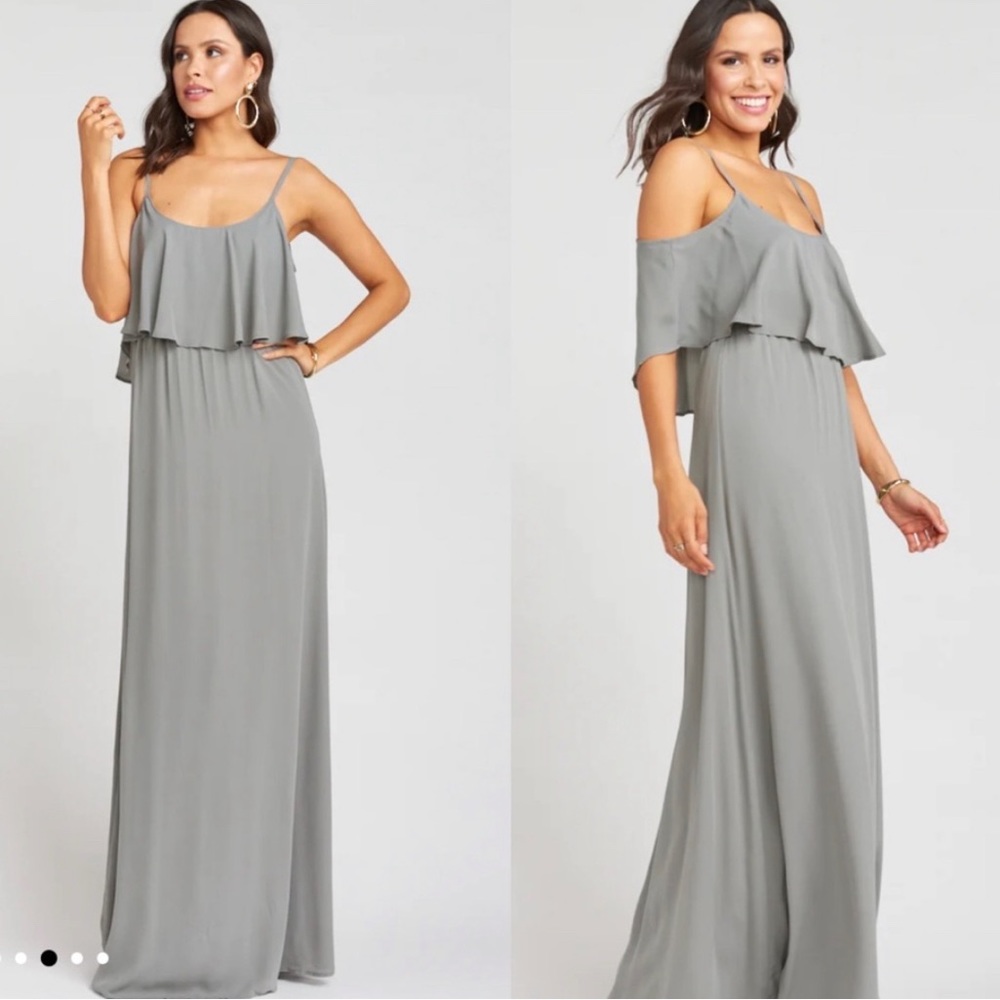 Show me Your Mumu Caitlin Ruffle Maxi Dress Dove Gray size XS